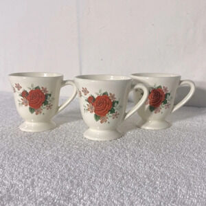 Vintage 1982 Handmade Ceramic Rose Coffee  Cups x3